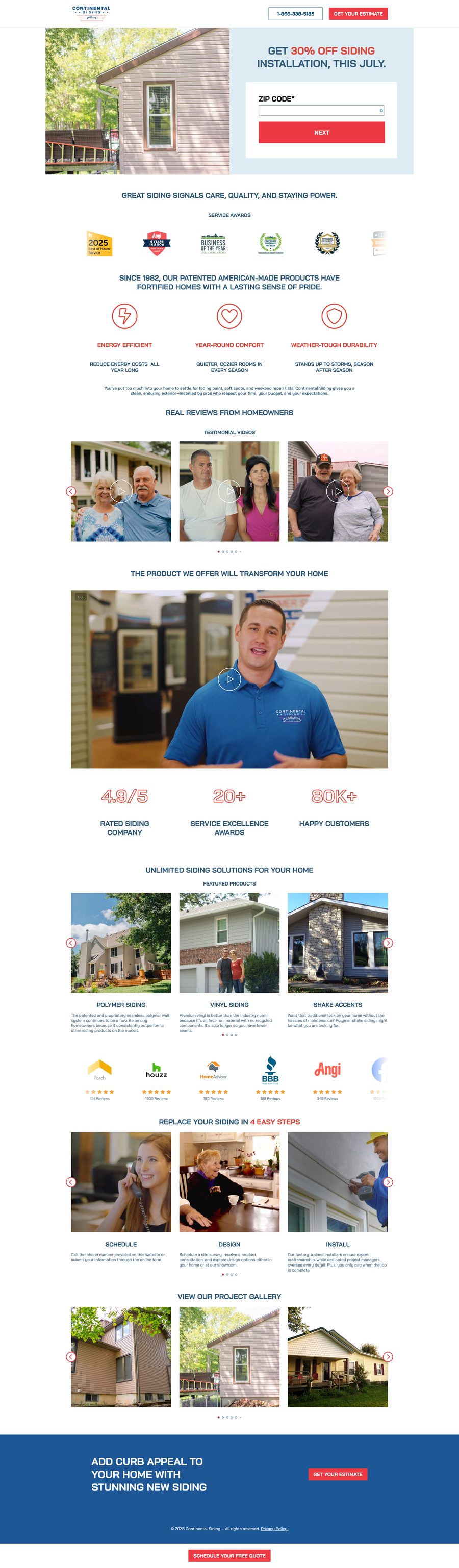Continental Siding landing page — desktop
