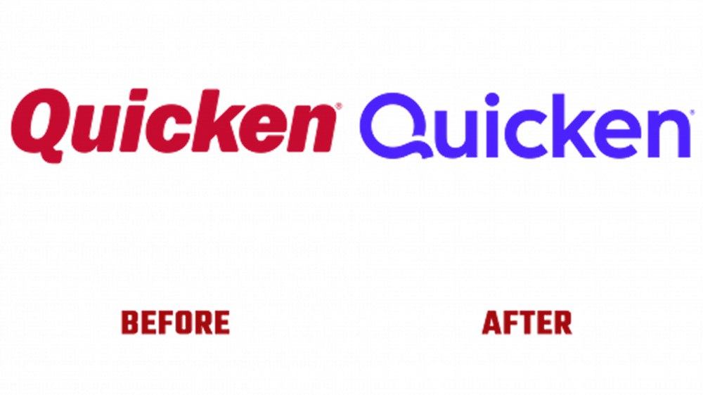 Quicken logo before (red) and after (blue) rebrand