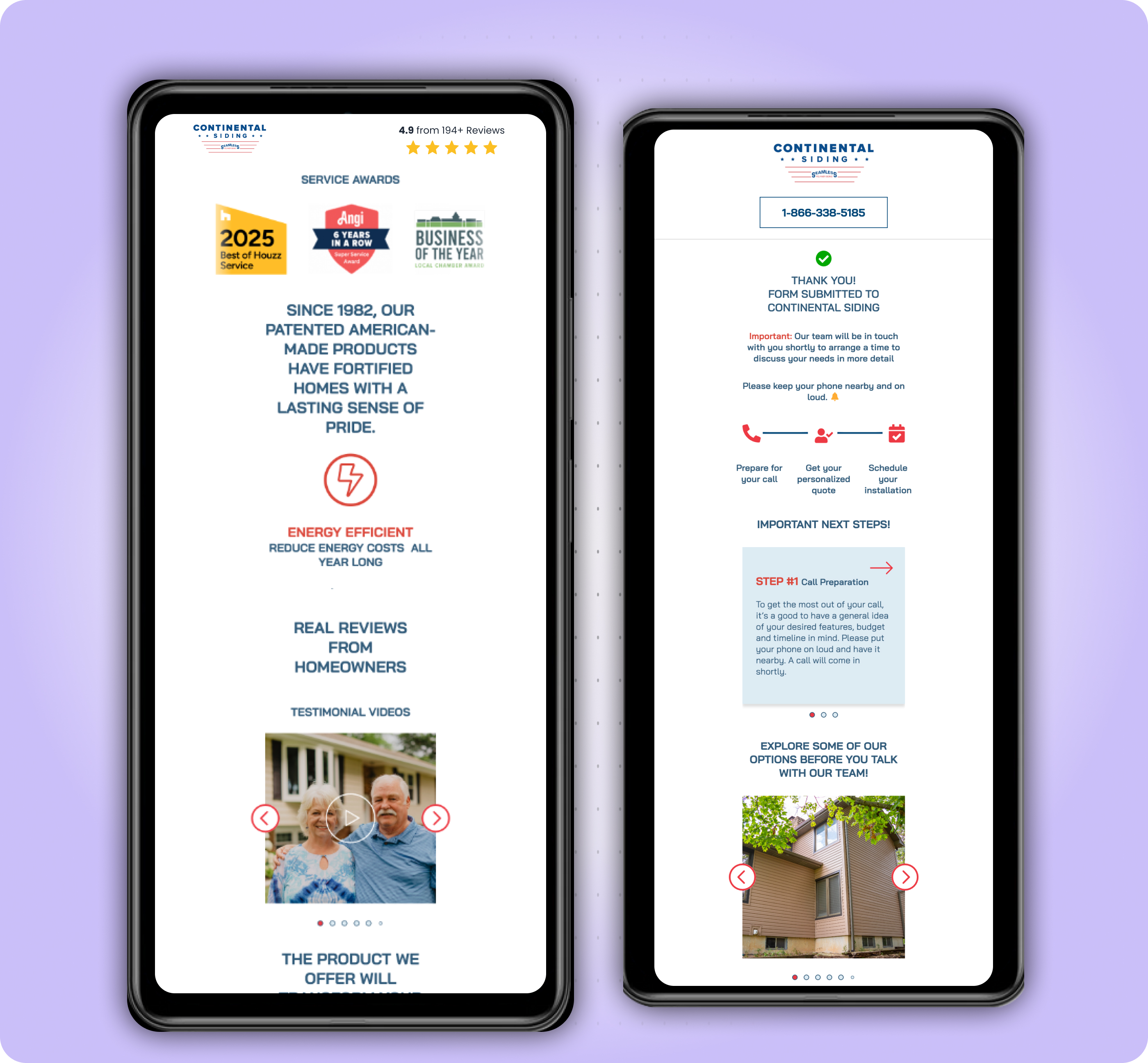 CRO landing page design for Continental Siding